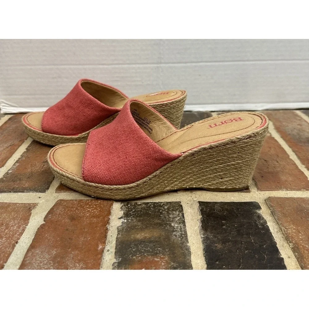 Born Red Canvas Espadrille Sandals High Jute Wedge Heel Open Toe Women's 8